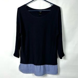 Ann Taylor Mixed media top navy blue women’s size small